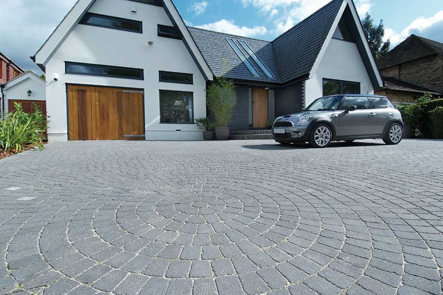Large driveway with Brett Alpha charcoal block paving